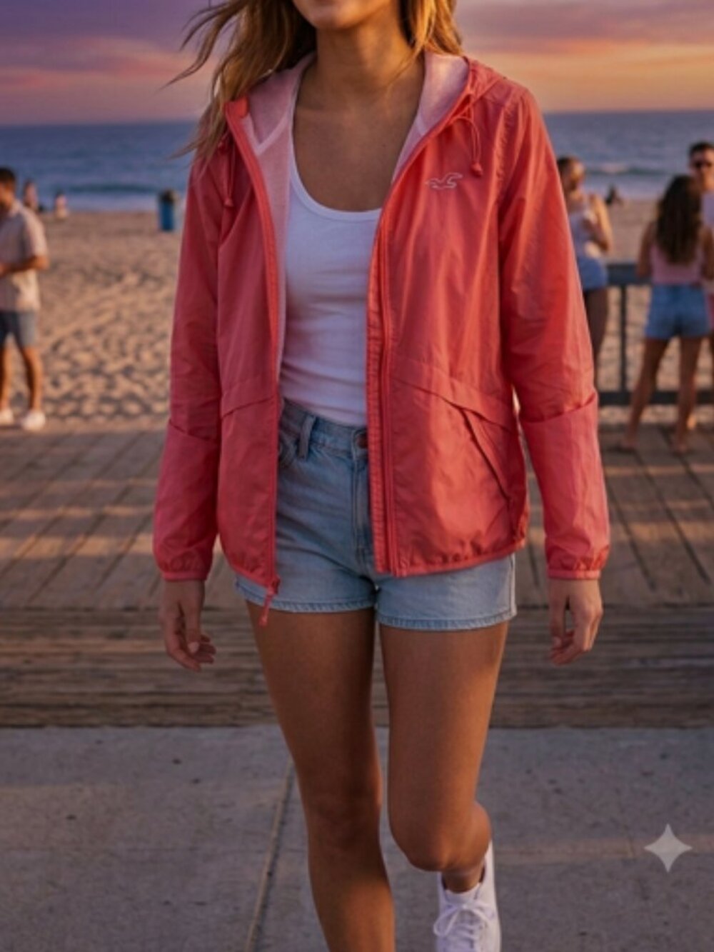 Hollister Women's Windbreaker Jacket Full Zip Sz Small Coral Pink Athleisure Y2K
